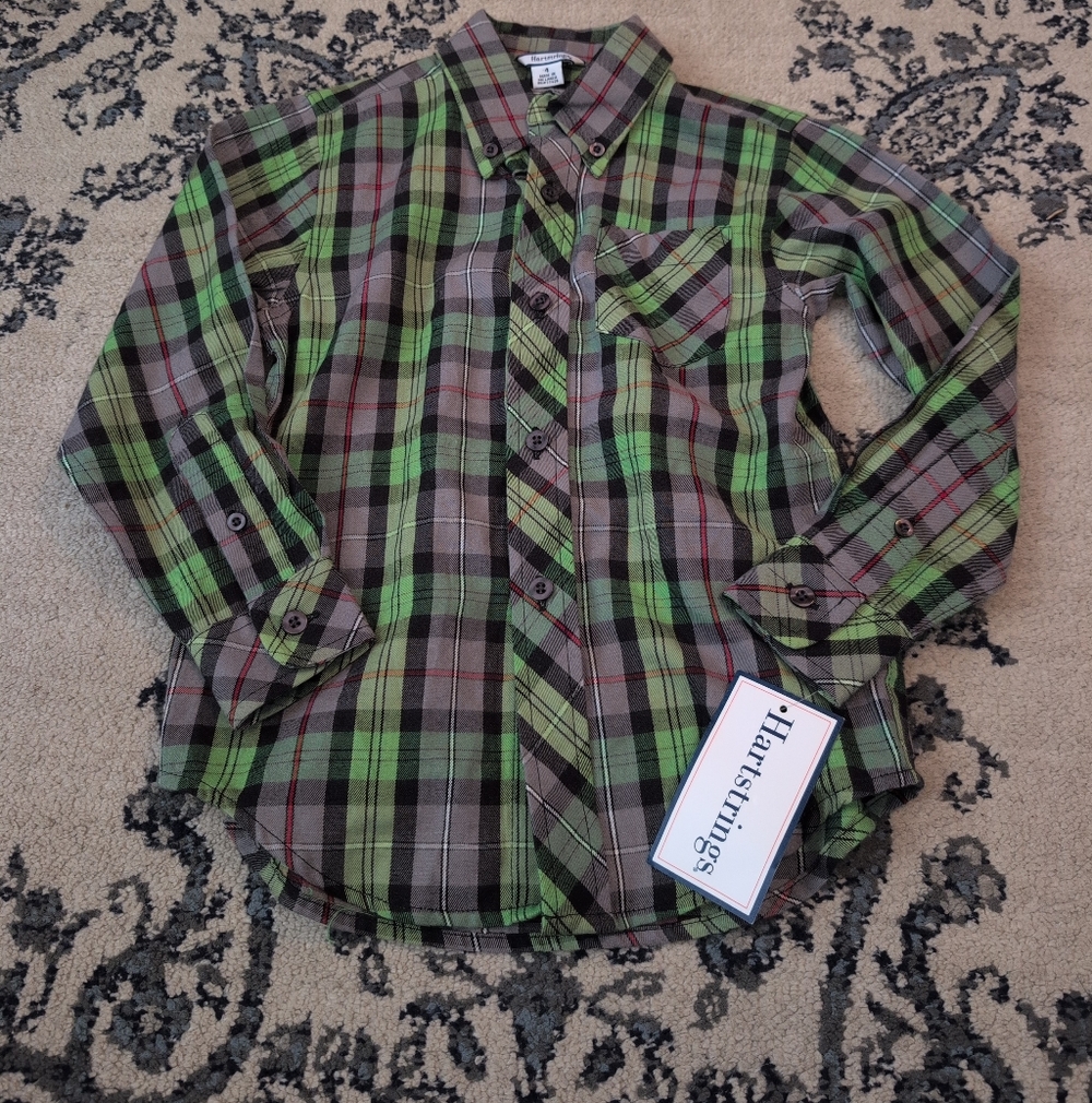 Hartstrings Boys Size 4 Plaid Button Down Shirt New With Tags
